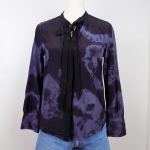 100% Silk pajama top blouse with tie bow ombré dip dye